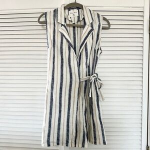 Love Tree Navy and White Linen Striped Shorts Romper